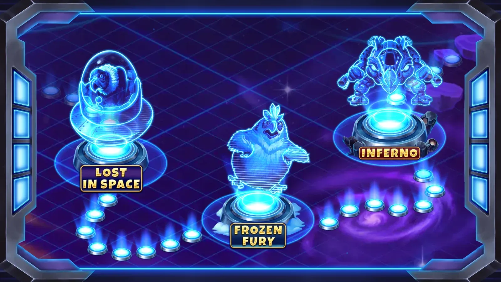 Mappa olografica di Pirots 4 con i tre mondi Lost in Space, Frozen Fury e Inferno